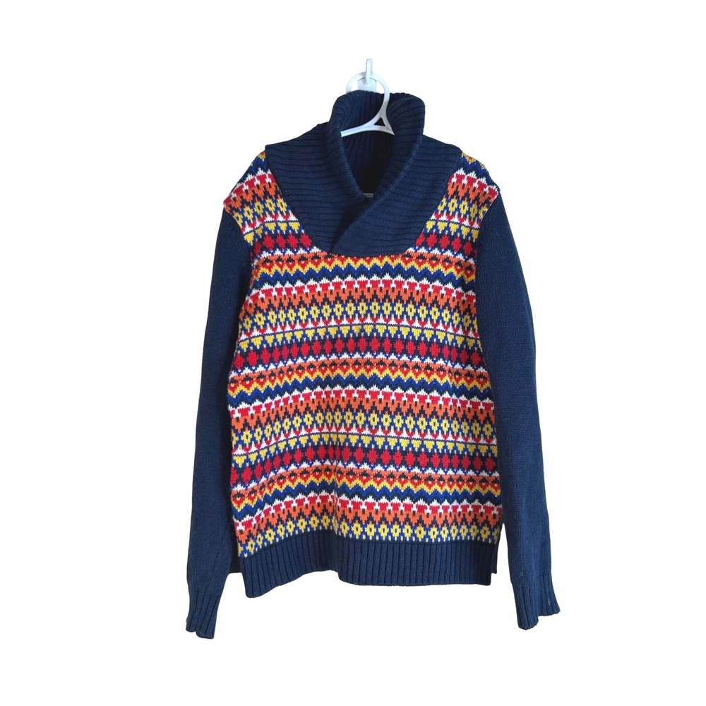 Janie and Jack Boy's Navy Multi Fair Isle Shawl Collar Sweater Size 7